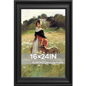 16x24 Frame, 16 x 24 Luxury Wide Picture Frame, Elegant Ornate Embossed Decorative Poster Frame for Art Prints, Posters, Photos, Home Wall Decor & Gallery Display, Black, 16x24in