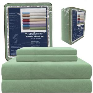 Thermee Micro Flannel Sheets Set, Queen Size, 18" Deep Pocket, Fits Queen Mattresses, Machine Washable, No Pill, 2 Pillowcases (Clover)