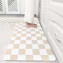 Cream Checkered Grid Checkerboard Kitchen Rug Sets [2 PCs], Anti-Fatigue, Waterproof Non-Slip Kitchen Mats Heavy Duty Ergonomic Comfort Foam Rug for Floor, Home, Laundry,17"x29"+17"x47"