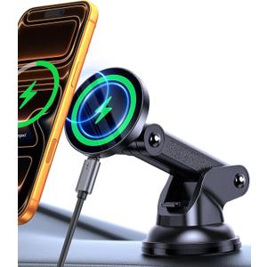 Coolpow for Magsafe Car Mount Charger【15W Fast Charging】 Wireless Car Charger Magnetic Phone Holder for Cars 3 in 1,2025 Ultra Magnetic Cell Phone Holder Car for iPhone 17 Pro Max/16/15/14/13/12