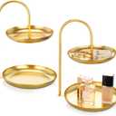 Maxcheck 2 Pcs Necklace Display Stand 2 Tier Jewelry Holder Tabletop Jewelry Organizer Tower with Round Storage Tray Organizer Tower for Bracelets Necklaces Earrings Makeups(Gold)