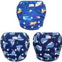 Pedobi Reusable Baby Swim Diapers, Adjustable Diaper Swim for Toddlers 9 Months - 3 Years Old, 3 Pack for Swimming Lessons (Whale Shark Sailboat, Large)