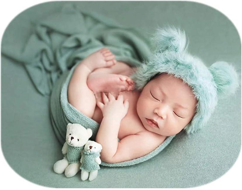 Vemonllas Newborn Photography Props Outfits Girl Boy Teddy Bear Hat with Wrap Stretch Blanket Baby Photo Props (Green)