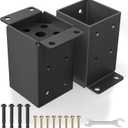 4x4 Post Base 2 Pcs, Heavy Duty Post Anchor with Anti-Corrosive Partition, Inner Size 3.5"x3.5", 13 Gauge Thick Solid Steel, Rust-Proof Powder-Coated Wood Fence Post Brackets for Support Deck, Pergola