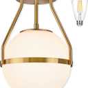 Bagood 10" Modern Semi Flush Mount Ceiling Light Fixture Mid Century Ceiling Light Globe Ceiling Light Fixture with Milk Glass Shade Brass Finish for Kitchen Island Hallway Living Room (Bulb Incl.)
