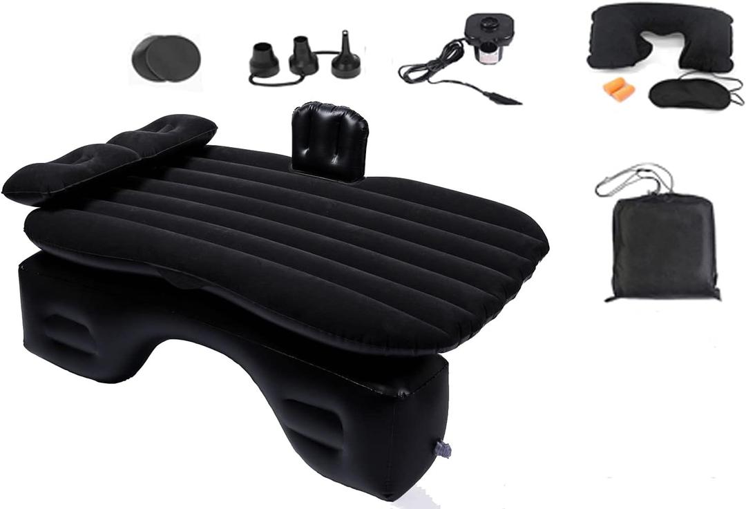 Inflatable Car Air Mattress Back Seat Bed with Air Pump,Thickened Portable Car Travel Sleeping Camping Air Mattress Blow Up Bed for Car Universal SUV (Standard - Black)