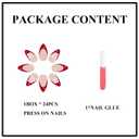 MERVF Almond Press on Nails Medium Red French Tip Fake Nails Glue ons Flower Design Art Acrylic Stiletto False Nail Supplies DIY for Women Glossy 24pcs