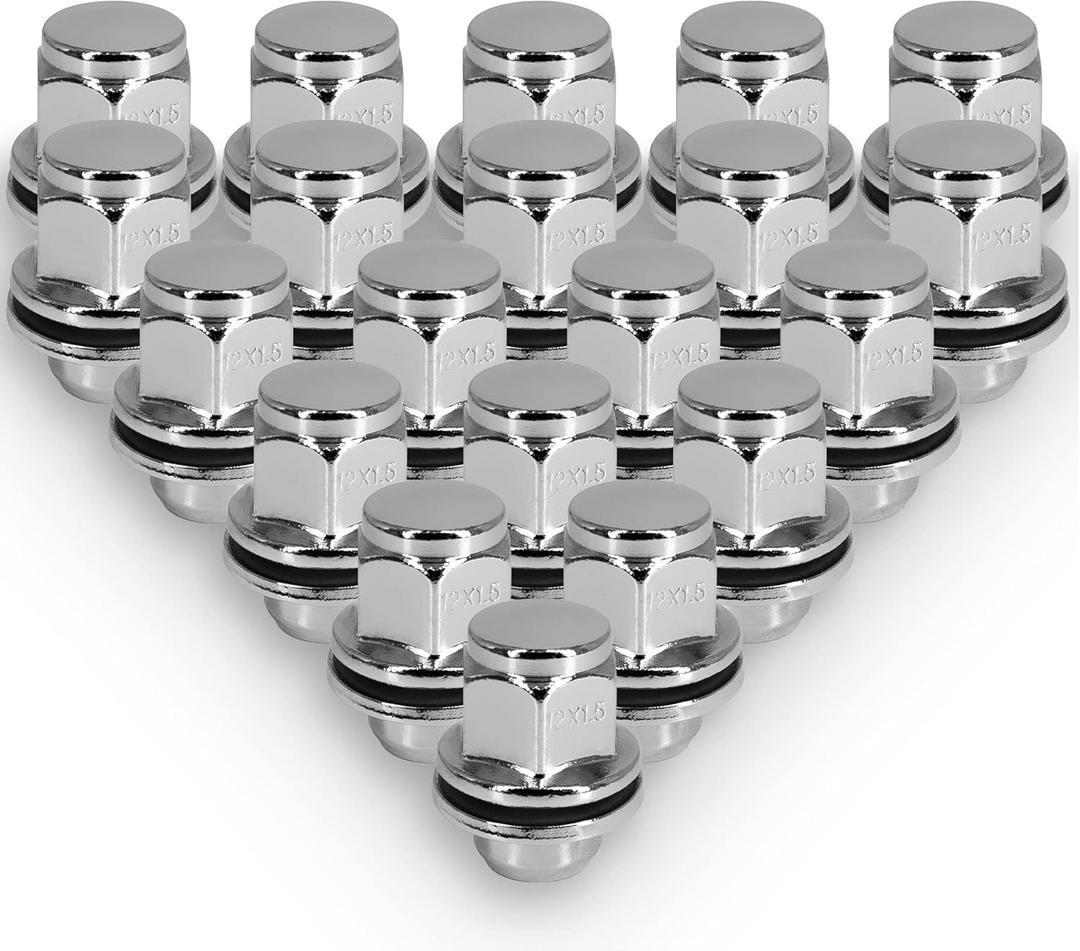 20PCS Wheel Lug Nuts 12x1.5 Silver Chrome, M12x1.5 Closed End Bulge Acorn Spline Lug Nuts 1.4" Tall Cone Seat Compatible with Lexus ES330 RX330 IS250 Toyota Camry Corolla