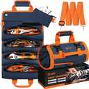 Tool Bag Roll Up, UUP Heavy Duty Rolled Empty Tool Storage Organization, Portable Foldable Rollup Organizer with 2 Small Pouches, Rollable Carrying Toolbag, Dad Men Mechanic Birthday Gift, Blue Orange