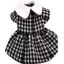 QWINEE Dog Dress  Geometric Princess Dress with Flower Bow Deco Puppy Skirt for Small Medium Cats Dogs Kitten Black and White XS