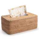 Rattan Tissue Box Cover Natural Woven Facial Napkin Holder Rectangular 10 x 6.1 x 4.1 Inch (Natural)