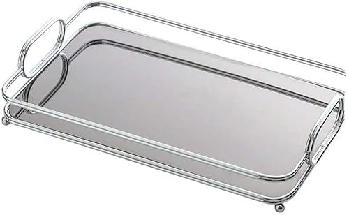 TIANYIA Counter Organizer Gold Edged Bathroom Tray Metal Vanity Tray Nordic Simple Storage Tray Bedroom Cosmetics Jewelry Tray Desktop Metal Mirror Neat