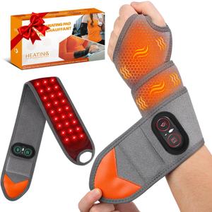 Cordless Wrist Heating Pad with Massage & Red Light, HSA Eligible FSA, Rechargeable Heated Wrist Brace Wrap for Carpal Tunnel, Arthritis, Wrist Massager for Pain Relief (Grey)