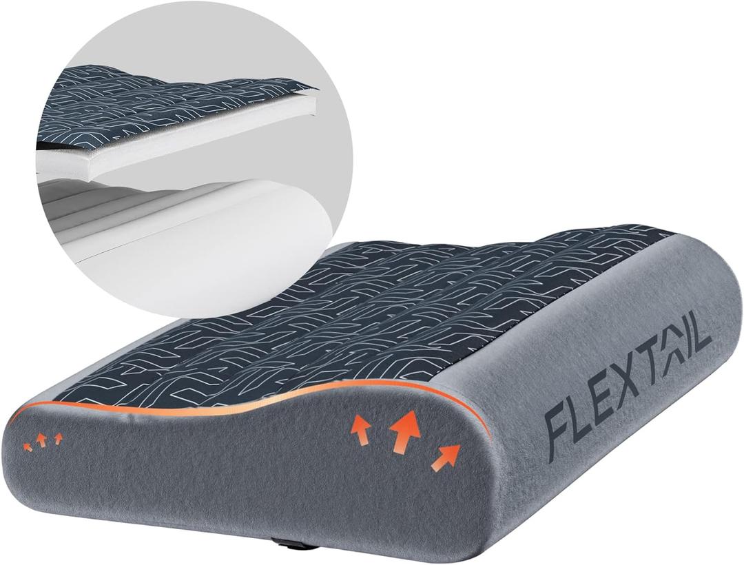FLEXTAILGEAR Inflatable Camping Pillow, Portable Travel Pillows, Ultralight Beach Pillow with 50D Brushed Stretch Cloth, Washable Cover, TPU Bladder for Camping, Hiking, Airplane, Road Trip, Office (Thick, Grey)