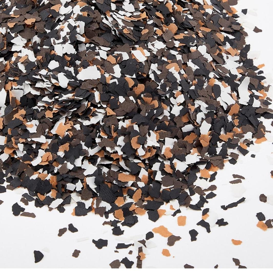 Taiyin 2.8 Kg/ 6.17 lb Blend Decorative Color Chips Epoxy Flakes for Garage Floor Blend Concrete Coatings Paint Chips for Wall Interior Exterior Basement(6-8 mm,Black, White, Yellow, Coffee)