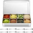 Boao 8 Compartment 304 Yakumi Pans Stainless Steel Seasoning Condiment Container with Lids Spoons, Japanese Yakumi Pans Mini Sauces Salad Dressings Storage for Food, Herbs, Spices