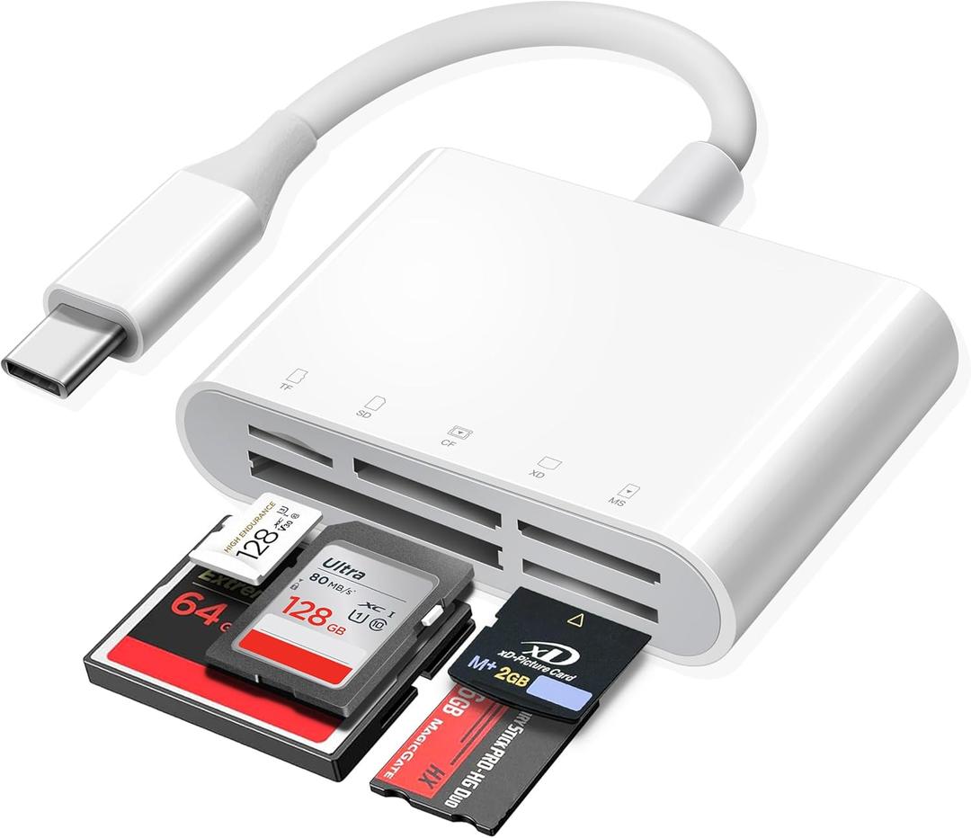 USB C SD Card Reader for iPhone 15 iPad Mac, xdgeLoad TypeC Memory Card Adapter with 5 Slots Supports SD MicroSD CF Compact Flash XD MS Memory Stick, Trail Camera Viewer Plug&Play