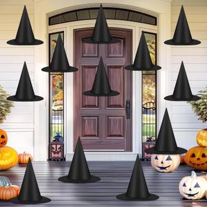 Halloween Hanging Witch Hats & Costume Accessories, 328 FT Nylon Cord Wizard Hats, Indoor Outdoor Decorations for Home, Yard, Porch, Ceiling, Black, 4 PCS