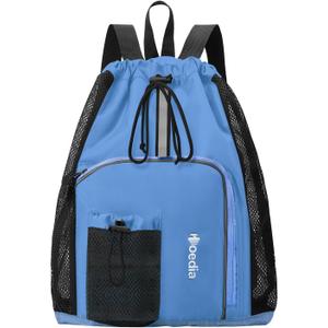 Hoedia Mesh Swim Bag Drawstring Backpack Beach Backpack for Swimming, Pool, Gym, and Workout Gear (Blue)