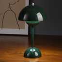 Dark Green Mushroom Table Lamp - 3 Color Stepless Dimmable Touch, Rechargeable Battery Operated Portable LED, Small Bedside Night Light for Indoor Outdoor