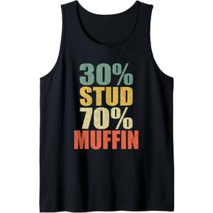 Funny Sarcastic 30% Stud 70% Muffin Retro Dad Father Figure Tank Top (Black, XXL)