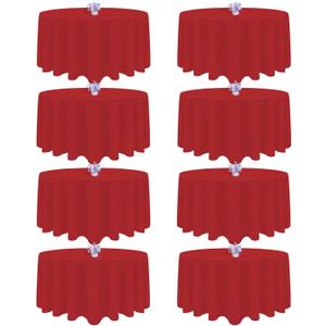 8 Pack Red Round Tablecloth 90 Inch Round Table Cloth, Wrinkle Resistant and Washable Tablecloth Polyester Fabric Table Cloth Round Cover for Dining Wedding Banquet Party