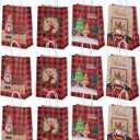 Maetrin 12PCS Small Christmas Gift Bags Reusable, 4 Styles Kraft Paper Bags Christmas with Handle Bulk for Xmas Party Presents Favors with 12Pcs Gift Tags, Each Bag Size 8.3 * 5.9 * 3.2IN (12packs)