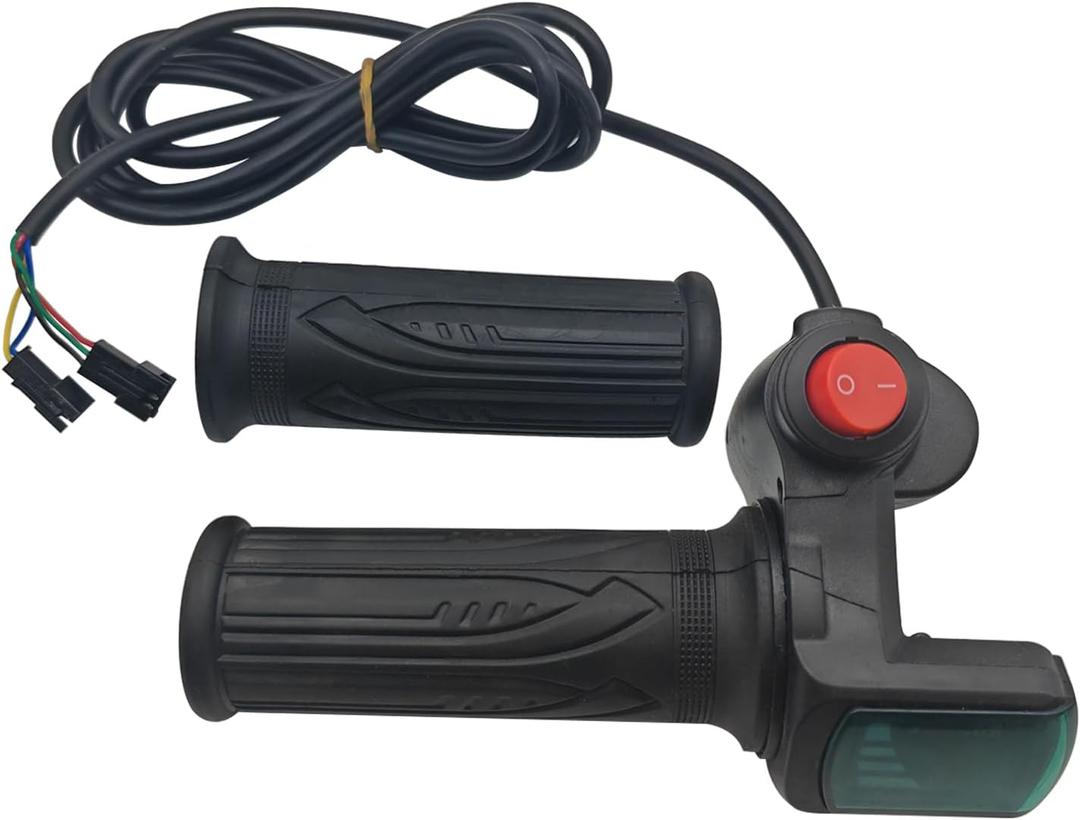 1 Pair E-Bike Throttle Grip with LCD Battery Voltage Display, 48v Electric Bicycle Scooter Twist Throttle Grips