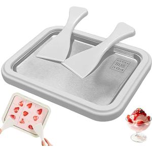 Rolled Ice Cream Maker Kit, At-Home Instant Freeze Plate with 2 Scrapers, 9×7 inch, DIY Stainless Steel 304 Homemade Iced Tray, Fun Family Activity (white)