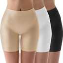 MELERIO Women's Slip Shorts, Comfortable Boyshorts Panties, Anti-chafing Spandex Shorts for Under Dress (20-22, 3 Pack(black, White, Beige))