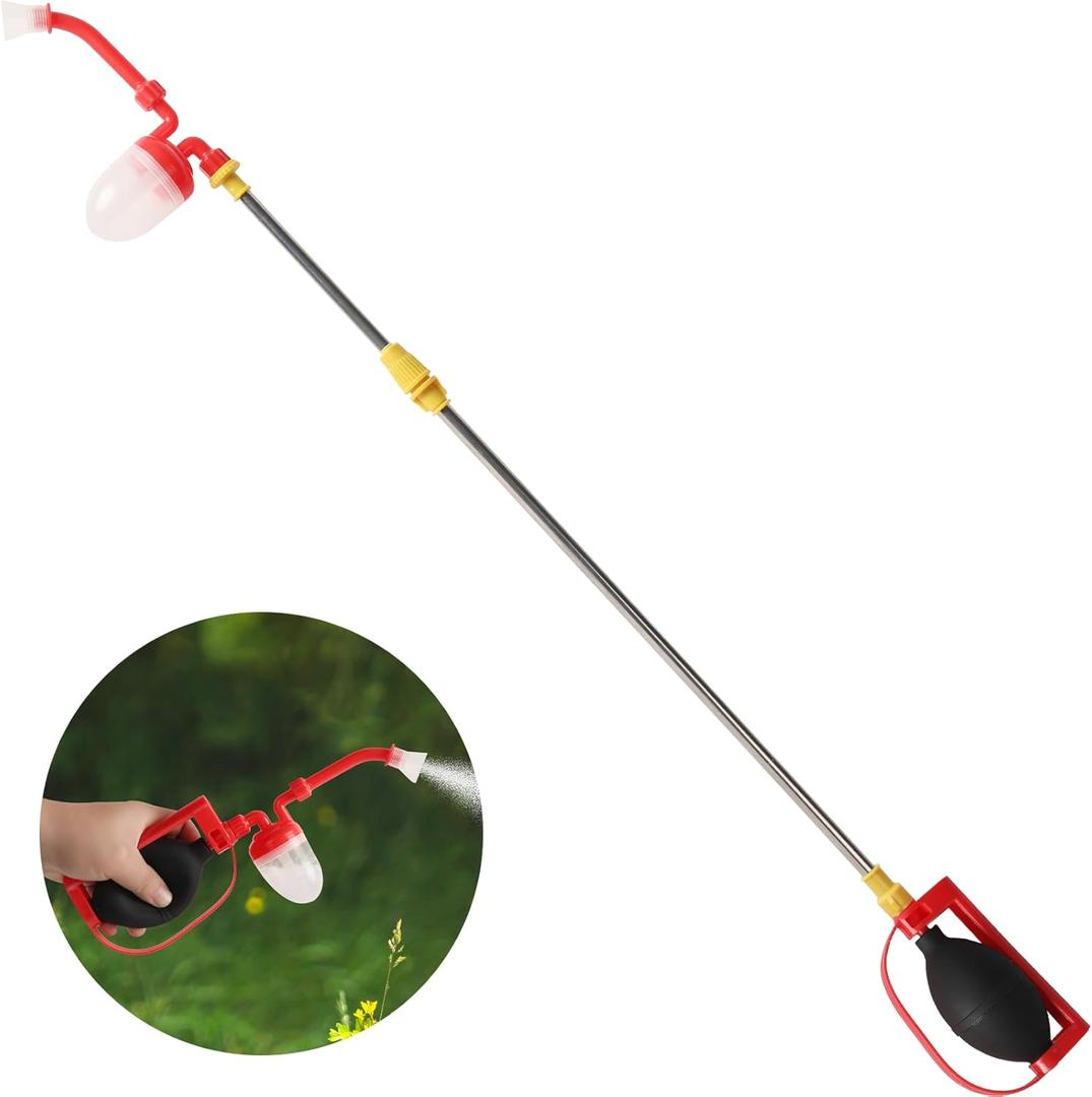 Multi-Purpose Diatomaceous Earth Powder Applicator, Bulb Duster with Powder Spray Bottle, Long Stainless Rod,Wind Resistant Exit Design, Length Adjustable from 12"to 41",for Indoor and Outdoor