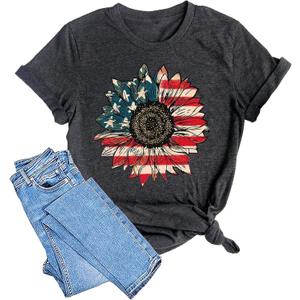 Womens Dandelion T Shirts Sunflower Graphic Casual Tees Short Sleeve Tops (X-Large, July-Grey)