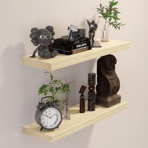 BGMG Wood Floating Shelves 24 inch, Wide Rustic Wooden Wall Shelves for Bathroom Living Room Bedroom Kitchen Farmhouse Set of 2-24x 6.7 x1.25 inch- DIY-Unfinished