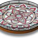 Oak Bohemia Lazy Susan 10.2" Turntable Organizer for Table Top with Ceramic 3D Boho Texture, Round Wooden Lazy Susan for Dining Table Decor, Kitchen, Countertop, Home Decor, Walnut Wood, Farmhouse