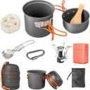 Camping Cookware Set, Portable Camping Mess Kit with Non-Stick Pots, Pans Set and Folding Fork, Lightweight Backpacking cookware Cooking Set for Outdoor/Camping/Hiking/Picnic (9pcs, Orange)