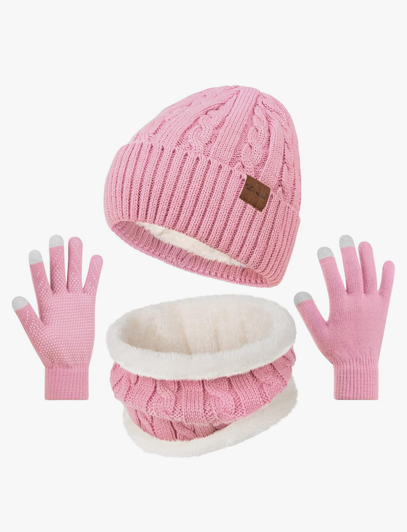 Loritta 3 Pieces Winter Hats for Women Scarf Touch Screen Gloves Set Thick Warm Fleece Lined Beanie Hat Gifts Pack of 2
