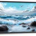 Extra Large Framed Abstract Sea Ocean Wall Art,Black and White Wall Decor, Coastal Seashore Pictures for Living Room,Canvas Print Painting Modern Artwork Bedroom Office Bathroom 60L x 30W