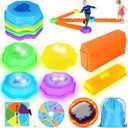 Stepping Stones for Kids, Light Up Interlocking Balance Beam and Non-Slip Toddler Balance Stones, Obstacle Course Sensory Toys with Game Spinner and Card for Indoor Outdoor School Family Play