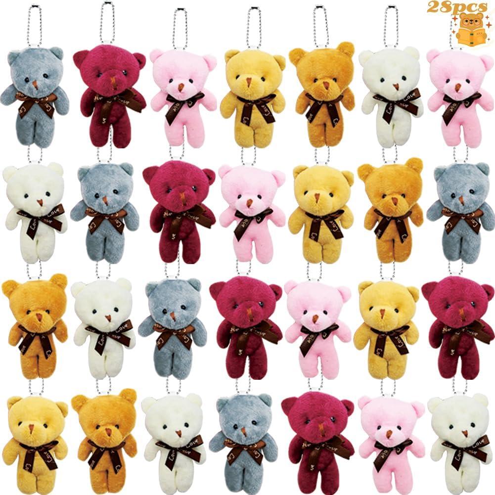 LUKBERA 28 Packs Mini Teddy Bear Toy Keychain Bulk, Small Animal Plush Stuffed Bear Toys for Kids Birthday Valentines Day Gifts School Classroom Exchange Party Favor
