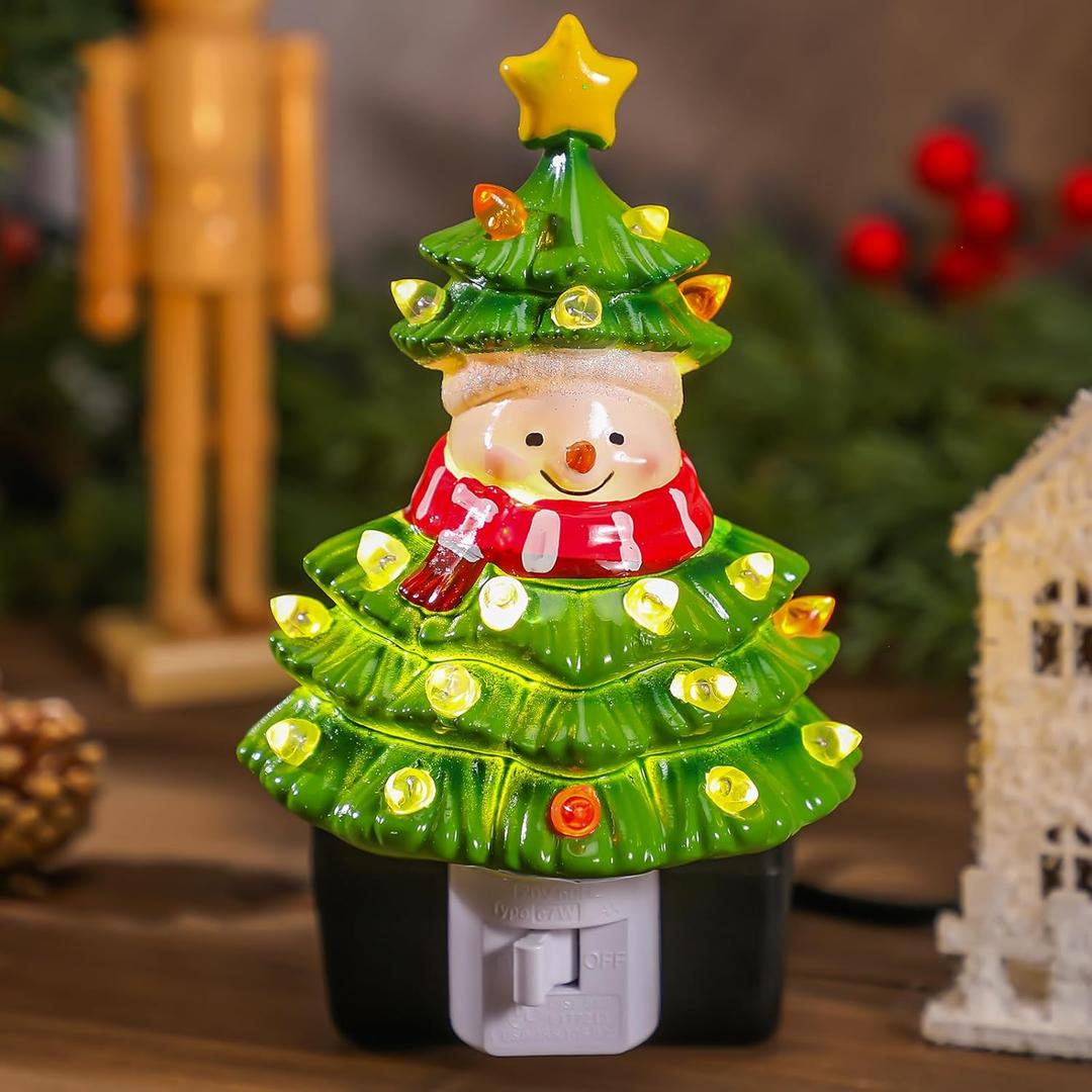 Baquler 6'' Christmas Tree Night Light Plug into Wall Christmas Snowman Tree Cute Night Light for Decorative Home Room, Party Decor, Gifts