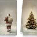 Christmas Hand Towels 2 Pack 16x24 Inches  Elegant Holiday Kitchen Towels with Snowy Christmas Tree and Santa Claus  Decorative Festive Dish Towels for Kitchen & Bathroom