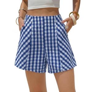 EXLURA Womens Cotton Boxer Shorts Faux Linen Gingham Shorts Summer High Waist Plaid Y2K Beach Bottoms Vacation Outfits 2026 M