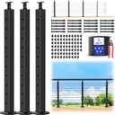 CKE 10-15ft Complete Set 36" Cable Railing Post Kit, 3Pack Adjustable Top Level Drilled Line Posts(35"x2"x2"), 220ft 1/8" Wire Rope, Black Swageless Invisible Cable Railing Kit (No Handrail) LPS01
