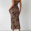LIGHT DOT Women's Summer Dress Printed Strapless Tube Bodycon Maxi Side Slit Mesh Layered (Brown, S)