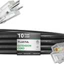 PLUGTUL Outdoor Extension Cord 10FT, 12 Gauge Extension Cord with Lighted End, Heavy Duty,15A 1875W SJTW, ETL Listed, Great for Garden and Home, Black