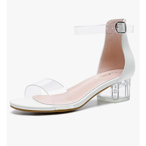 Dufannie Girls Sandals Low Heels Dress Pump Ankle Strap Open Toe Flower Girl Wedding Party for Toddler Little Big Kid, Size 4