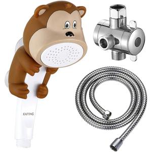 KAIYING Children's Handheld Shower Head,Cartoon Water Flow Spray Shower Head Baby Kids Toddler Bath Bathing Accessories (L:Showerhead(Monkey)+Hose+Diverter)