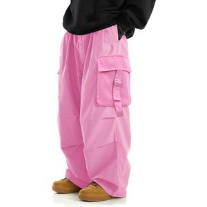 OYOANGLE Men's Drawstring Elastic Waist Flap Pockets Streetwear Baggy Cargo Pants Joggers Hiking Trousers (Pink), M