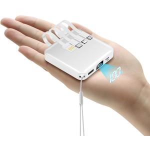 ummz Portable Charger with Built-in Cable,12000mAh 22.5W Fast Charging Small Power Bank,USB C Input/Output with Smart LED Display,External Battery Pack for iPhone,Tablet,Samsung