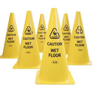 Yellow Safety Commercial 19 Inch "Caution Wet Floor" Sign Cone, 6 ct., Easy to Use and Store
